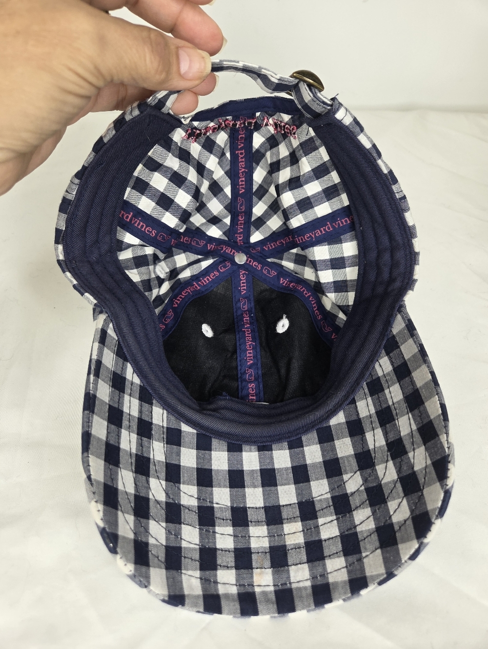 Vineyard Vines Plaid Navy/white Gingham Whale Baseball Cap - Picture 5 of 7